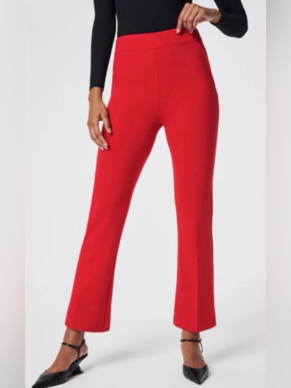 Spanx Perfect Pant Kick Flare Crop Pull On True Red Large